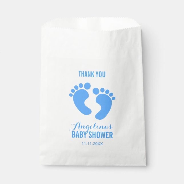 Cute Personalised Blue BABY FEET BOY Baby Shower Favour Bag (Front)