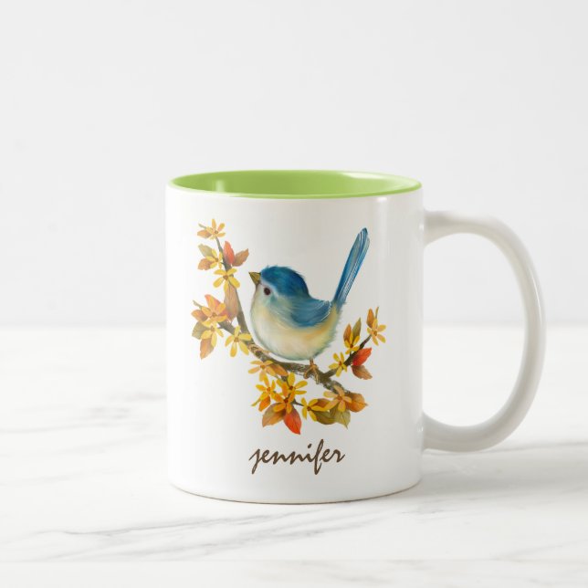 Cute Personalised Blue Bird Mug (Right)
