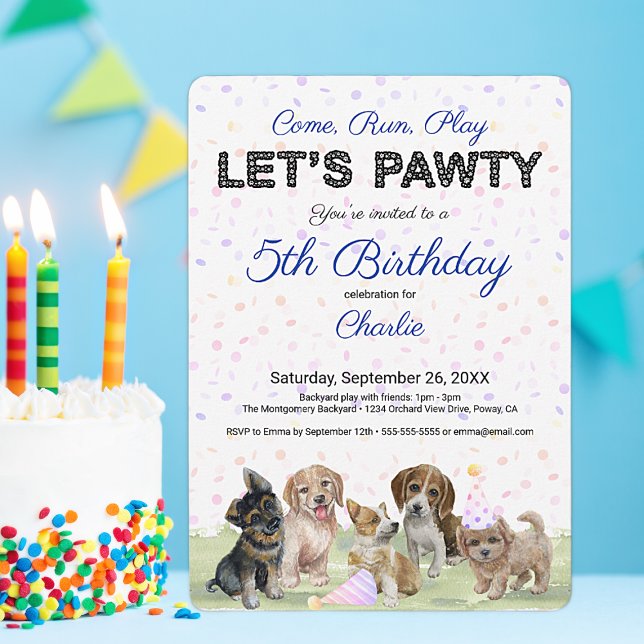 Cute Personalised Blue Puppy Dog Birthday Party Invitation (Creator Uploaded)