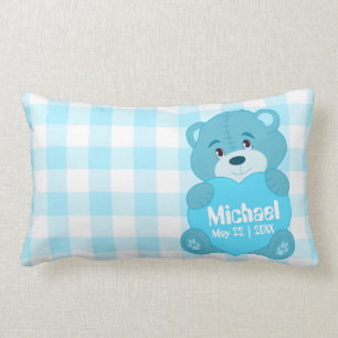 Cute personalised blue teddy bear monogram lumbar cushion