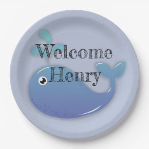 Cute Personalised Blue Whale Baby Shower Paper Plate