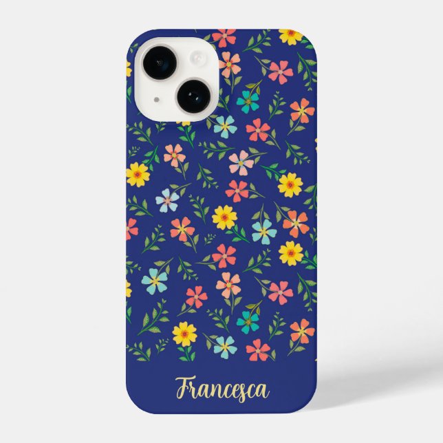 Cute Personalised Blue Wildflower Floral Pattern iPhone Case (Back)