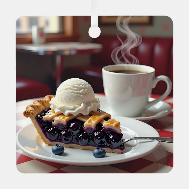 Cute Personalised Blueberry Pie Christmas Metal Tree Decoration (Front)