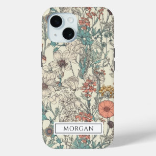 Cute Personalised Boho Floral Wildflower  iPhone 15 Case