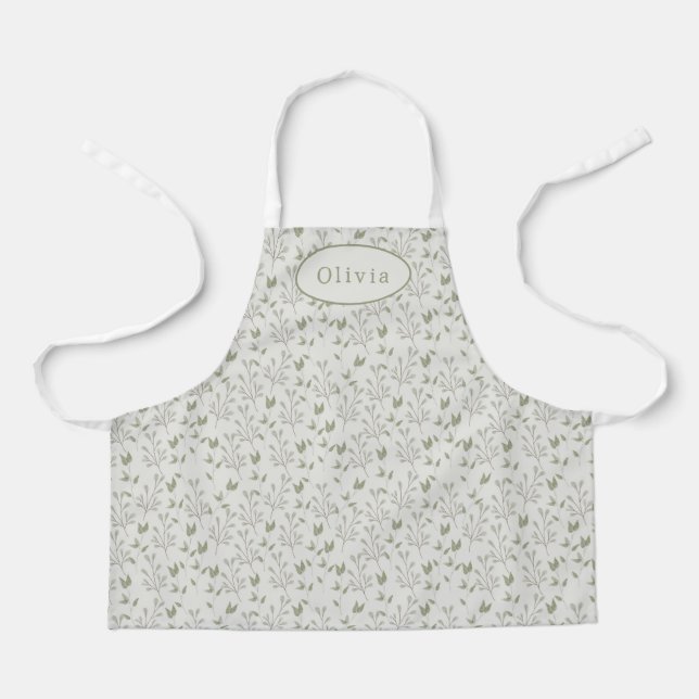 Cute Personalised Botanical Leaf Pattern Apron (Front)