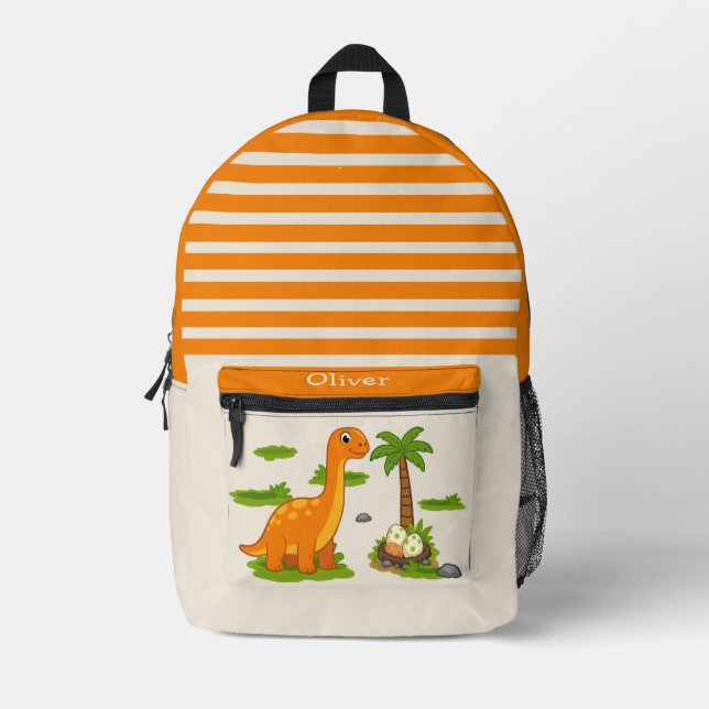 Cute Personalised Brontosaurus Dinosaur School Printed Backpack (Front)