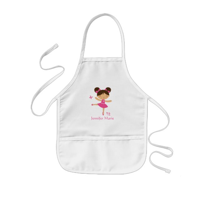 Cute personalised brown hair ballerina apron (Front)