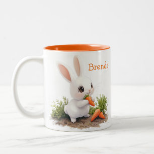 Cute Personalised Bunny with Carrot Two-Tone Coffee Mug