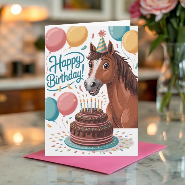 Cute Personalised Cartoon Horse Birthday Card (Creator Uploaded)