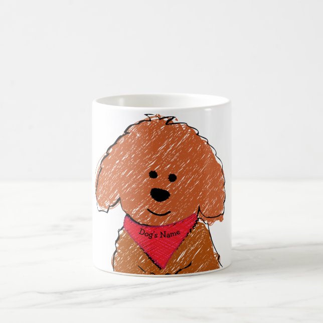 Cute Personalised Cartoon Red Doodle Dog Coffee Mug (Center)