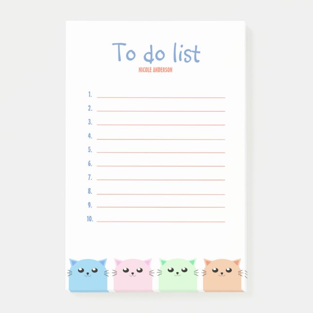 Cute Personalised Cat Lovers To Do List Post-it Notes (Front)