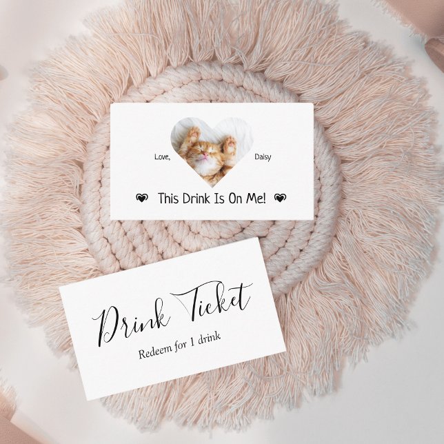 Cute Personalised Cat Photo Wedding Drink Ticket Enclosure Card (Creator Uploaded)