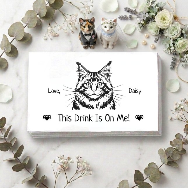 Cute Personalised Cat Wedding Drink Ticket Enclosure Card (Creator Uploaded)