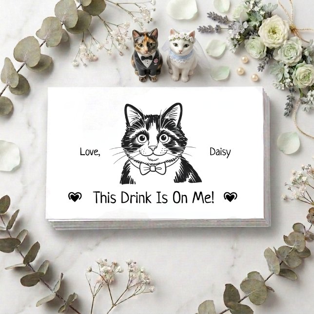 Cute Personalised Cat Wedding Drink Ticket Enclosure Card (Creator Uploaded)