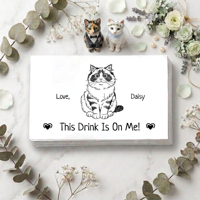 Cute Personalised Cat Wedding Drink Ticket Enclosure Card (Creator Uploaded)