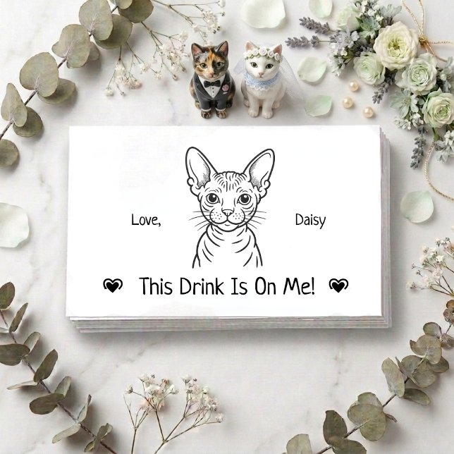 Cute Personalised Cat Wedding Drink Ticket Enclosure Card (Creator Uploaded)