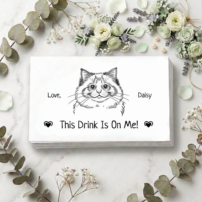 Cute Personalised Cat Wedding Drink Ticket Enclosure Card (Creator Uploaded)