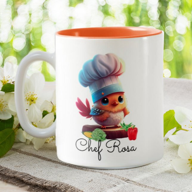 Cute Personalised Chef Bird   Two-Tone Coffee Mug (Creator Uploaded)
