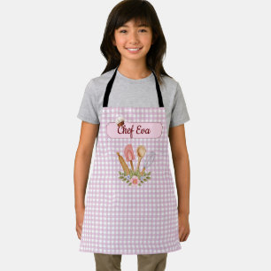 Cute Personalised Chef Cooking Baking Pink Gingham Apron
