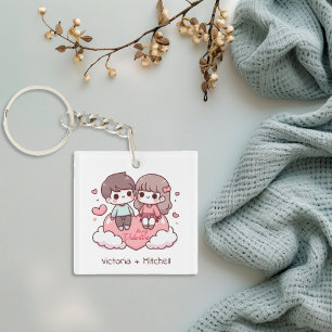 Cute Personalised Chibi-Style Be Mine Couple Key Ring