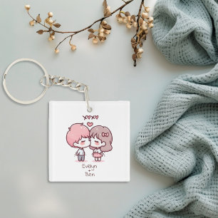 Cute Personalised Chibi-Style Kissing Couple  Key Ring