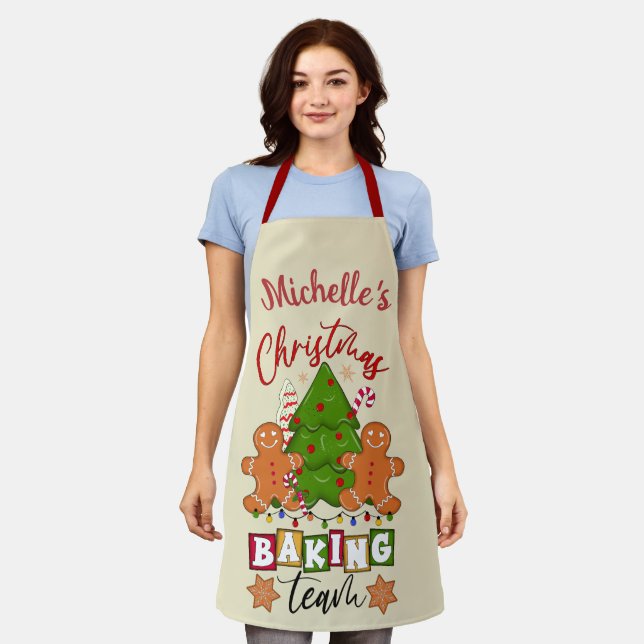 Cute Personalised Christmas Baking Team Apron (Worn)