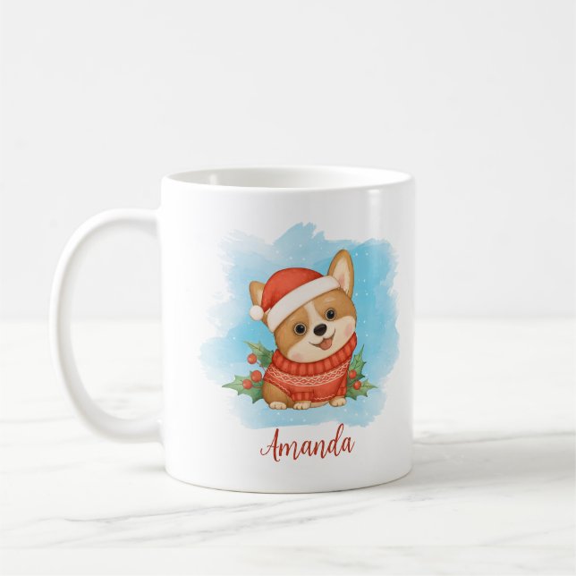 Cute Personalised Christmas Corgi Coffee Mug (Left)