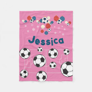 Cute Personalised Christmas Football Soccer Ball Fleece Blanket