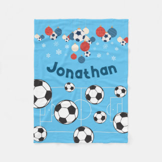 Cute Personalised Christmas Football Soccer Ball Fleece Blanket