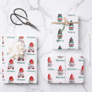 Cute Personalised Christmas Gnome Wrapping Paper Sheet