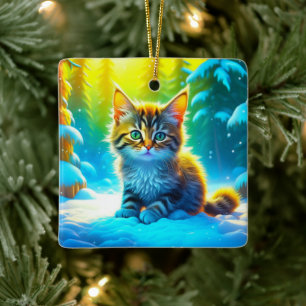 Cute Personalised Christmas Kitten  Ceramic Ornament