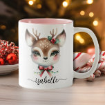 Cute Personalised Christmas Reindeer Two-Tone Coffee Mug<br><div class="desc">Cute Custom Christmas Reindeer Two-Tone Coffee Mug</div>