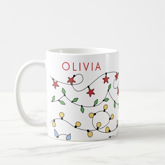 Cute Personalised Christmas String Lights Coffee Mug (Left)