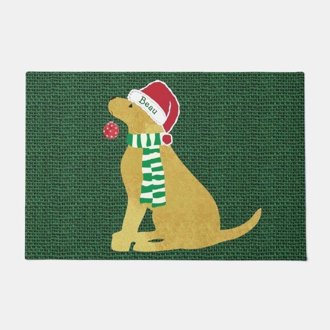 Cute Personalised Christmas Yellow Lab Doormat (Front)