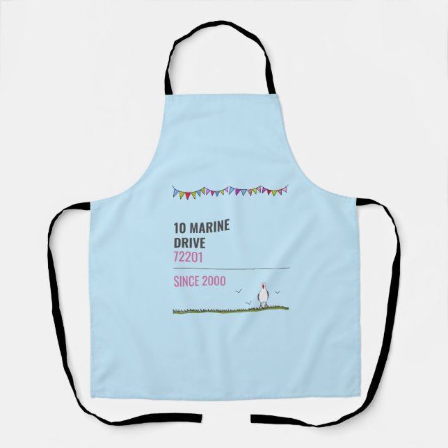 Cute Personalised Coastal Street Name Apron (Front)