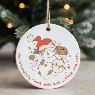 Cute Personalised Coffee and Cats Ceramic Ornament