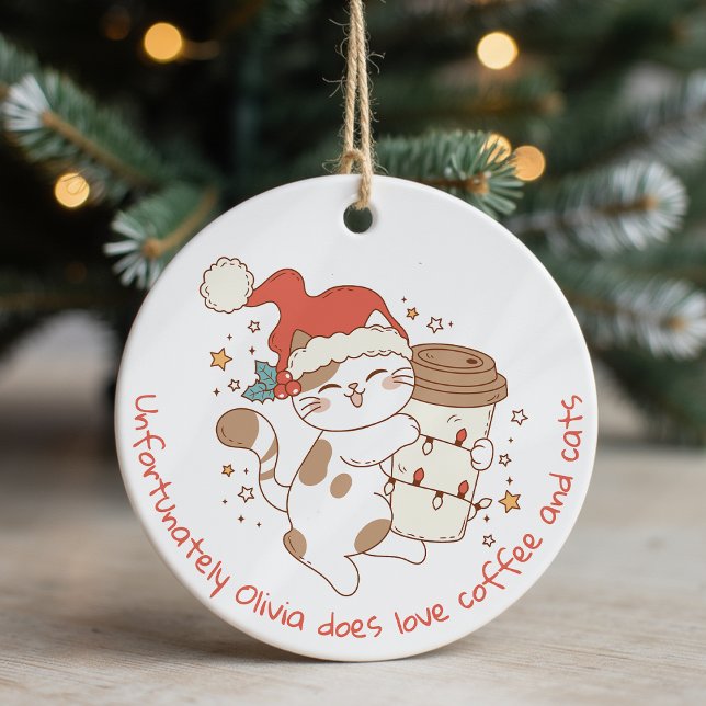 Cute Personalised Coffee and Cats Ceramic Ornament (Creator Uploaded)