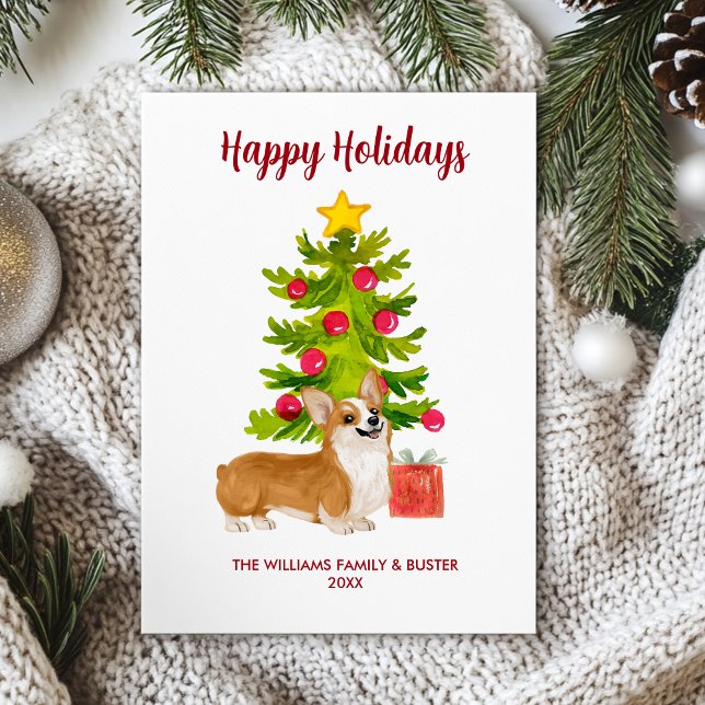Cute Personalised Corgi Dog Family Holiday Card (Creator Uploaded)