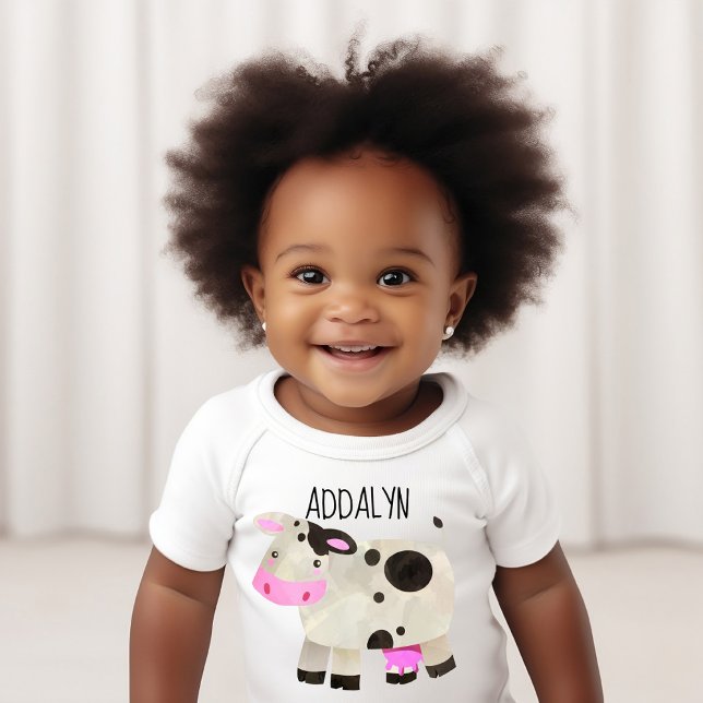 Cute Personalised Cow Baby Bodysuit (Cute cow customized infant bodysuit)