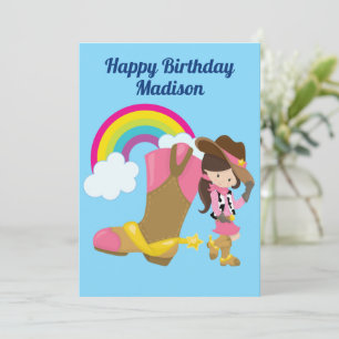 Cute Personalised Cowgirl Rainbow Happy Birthday Card