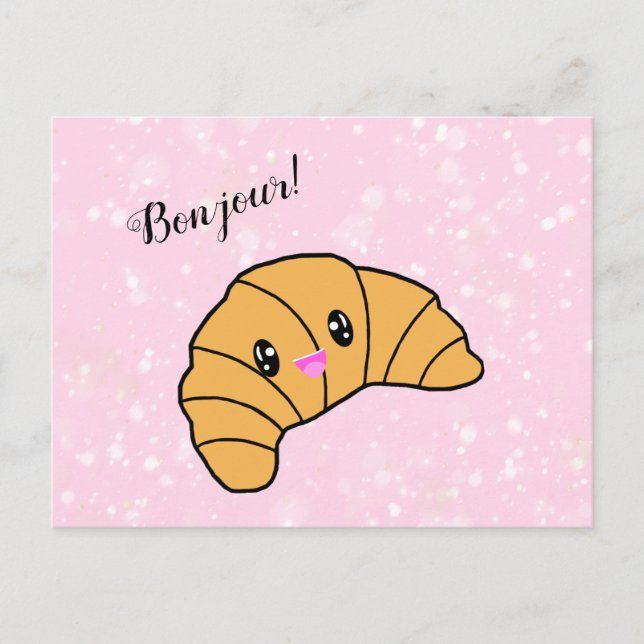 Cute Personalised Croissant Paris Bonjour Greeting Postcard (Front)