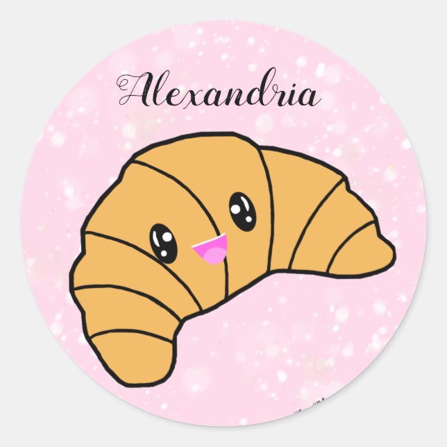 Cute Personalised Croissant Pink Paris Bakery Food Classic Round Sticker (Front)