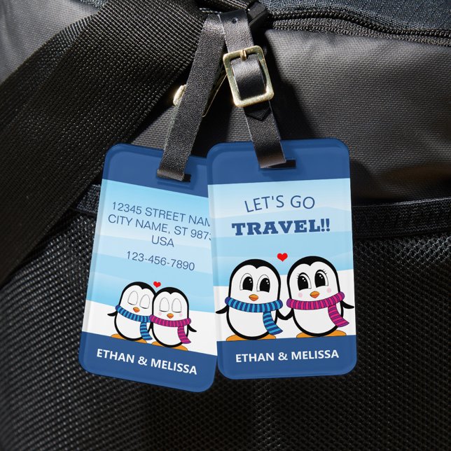 Cute Personalised Cute Couple Penguin Luggage Tag (Creator Uploaded)