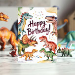 Cute Personalised Dinosaur Birthday  Card<br><div class="desc">This adorable watercolor design includes watercolor dinosaurs in various hues of greens, blues, and reds. This dinosaur birthday card design also includes the phrase "Happy Birthday!" on the front of the card. For personalisation, the inside of the card includes a place to add a name as well as the phrase...</div>