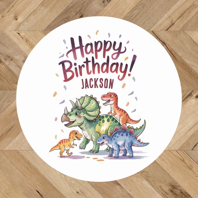 Cute Personalised Dinosaur Birthday Classic Round Sticker (Creator Uploaded)