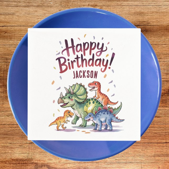 Cute Personalised Dinosaur Birthday Napkin (Creator Uploaded)