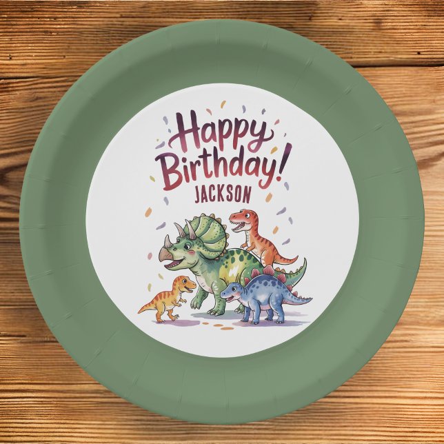 Cute Personalised Dinosaur Birthday Paper Plates (Creator Uploaded)