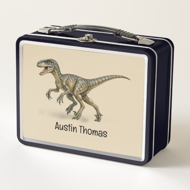 Cute Personalised Dinosaur Kids Name Lunch Box  (Front)