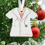 Cute Personalised Doctor Ornament<br><div class="desc">Fun medical professional gift idea.  Standard white lab coat,  stethoscope and her name personalised.  Choose customise it to change the colour of the shirt and the font.</div>