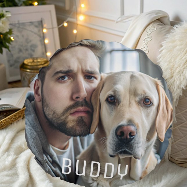 Cute Personalised Dog Lover Pet Photo Keepsake Round Cushion (Creator Uploaded)